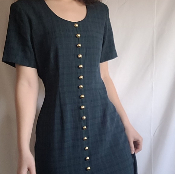 Vintage Green & Blue Plaid Dress - Picture 5 of 6
